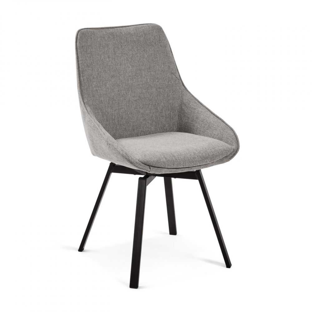Chaise pivotante 180° tissu gris et microfibre pieds métal - JADEN